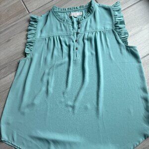 Loft Aqua Blue Ruffle Detail Blouse Women's Size Large